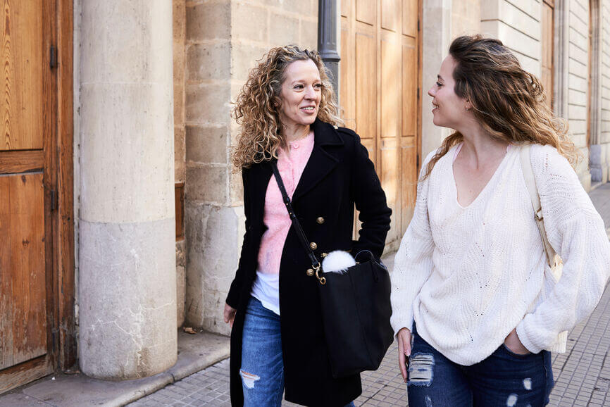 Homeschoolers Mom and daughter talking about college search